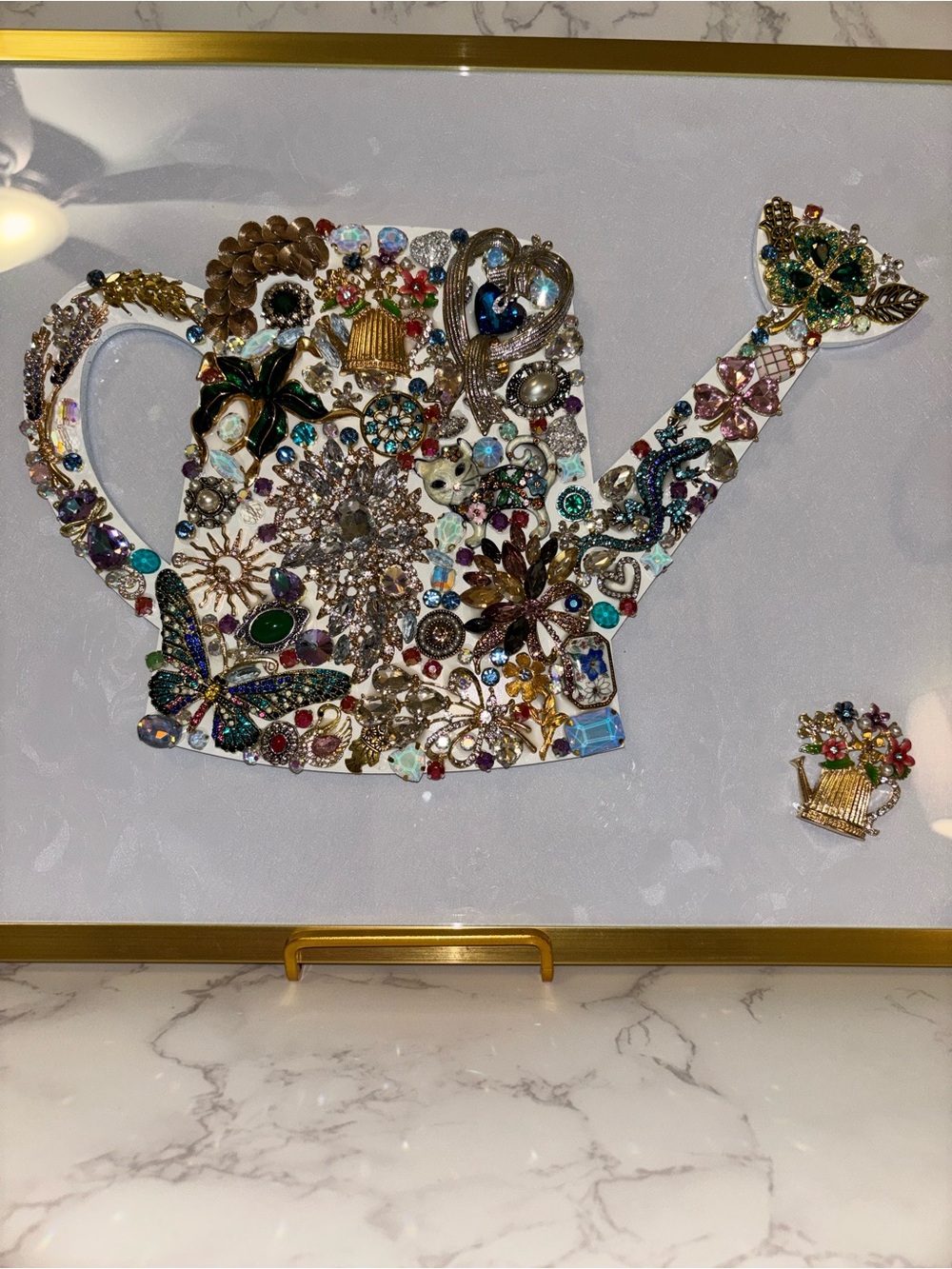 Jeweled Watering Can Wall Art - Multicolor Vintage and New Jewelry